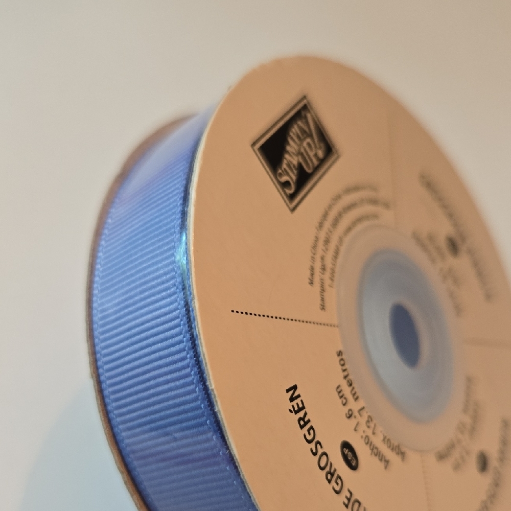 NWT Stampin' Up! Retired Brocade Blue Grosgrain Ribbon 5/8" x 15 Yards Spool